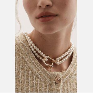 LAST ONE! NWT Anthropologie Chunky Link Lock Pearl Necklace